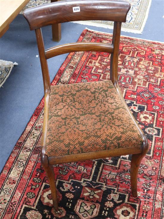 A set of four Regency mahogany dining chairs and a pair of Regency style brass inlaid elbow chairs (6)